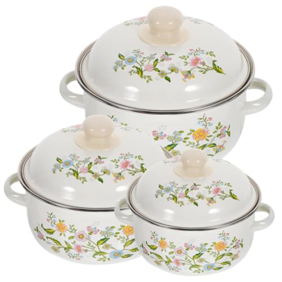 Baby Food Cooking Set - Mini Enamel Soup Pot Set 3-Piece
